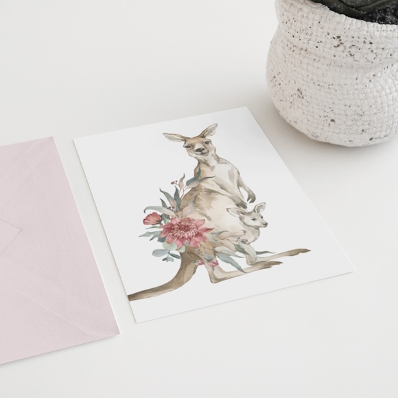 Watercolor Floral Kangaroo Illustration Wall Art Print Poster Unframed - Picture 7 of 9